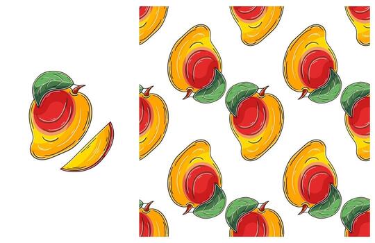 A pattern with mango slices and a slice of fruit vector