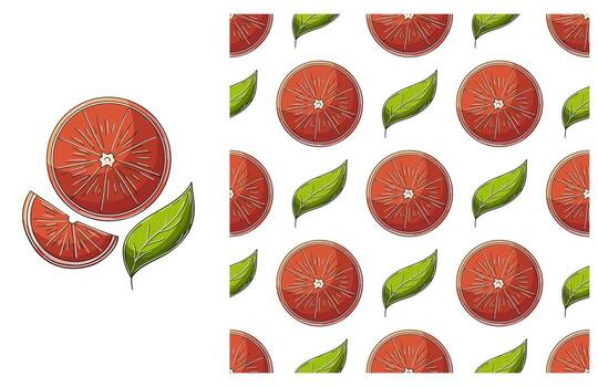 Grapefruit and leaves pattern vector
