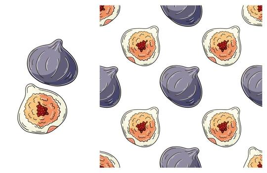 Figs and a slice of fruit are shown in this pattern vector