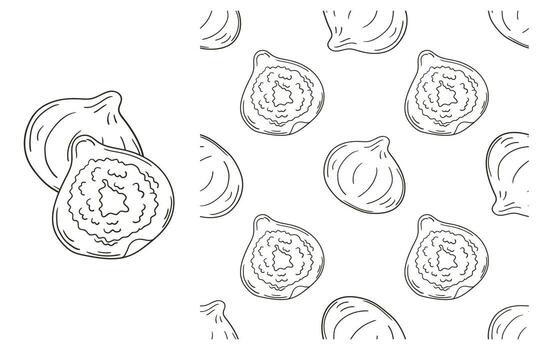 A pattern of figs and a drawing of a fig vector
