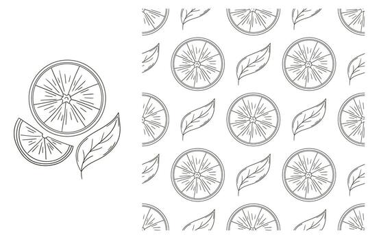 A set of patterns with oranges and leaves vector