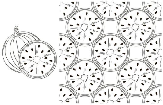 Watermelon slice and a pattern with watermelon slices vector