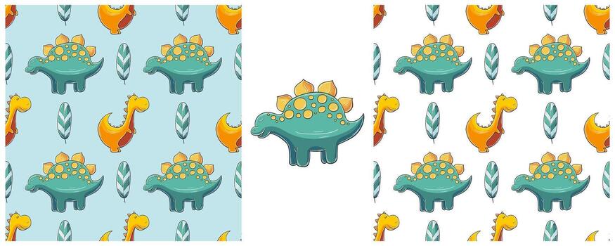 un conjunto de patrones con dinosaurios y otro animales vector