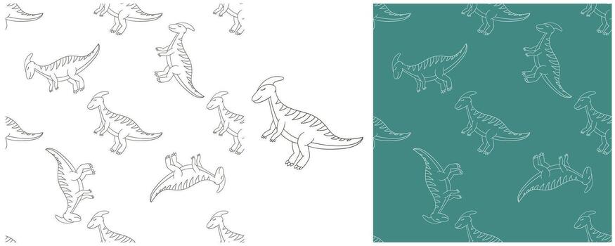 a pattern with dinosaurs and a green background vector