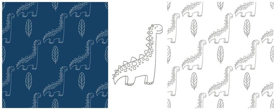 a pattern with dinosaurs and leaves on it vector