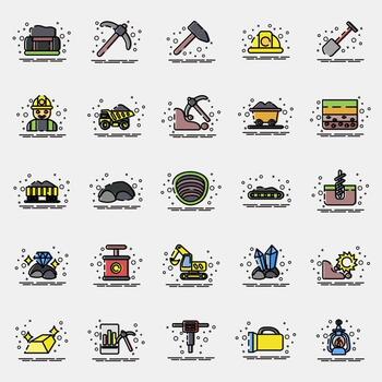 Icon set of mining. Gold mining elements. Icon in MBE style. vector