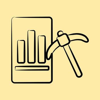 icono datos minería. oro minería elementos. icono en mano dibujado estilo. vector