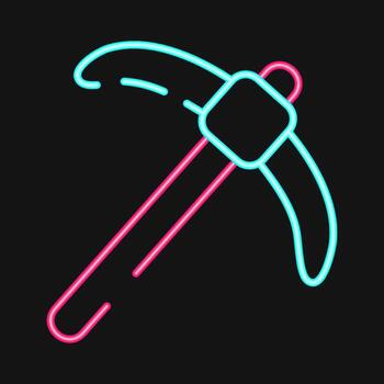 Icon pick axe. Gold mining elements. Icon in neon style. vector
