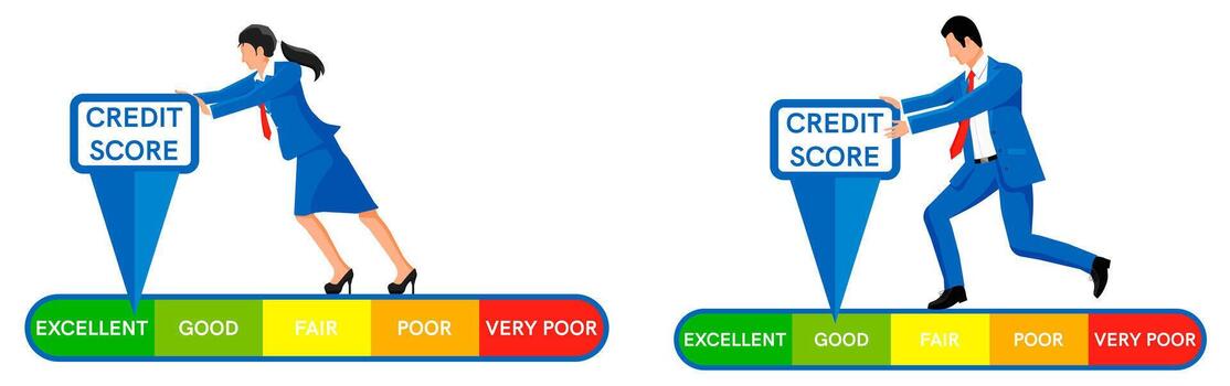 Credit score chart illustration with characters vector