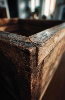 Rustic wooden box corner displaying textured wood grain photo