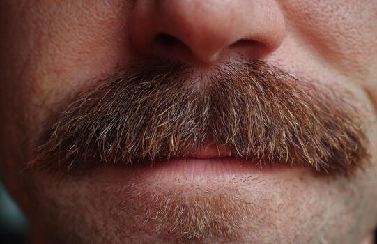 Man's face with a thick brown mustache photo