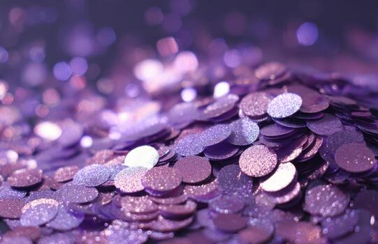 Purple glitter confetti creating sparkling bokeh background photo