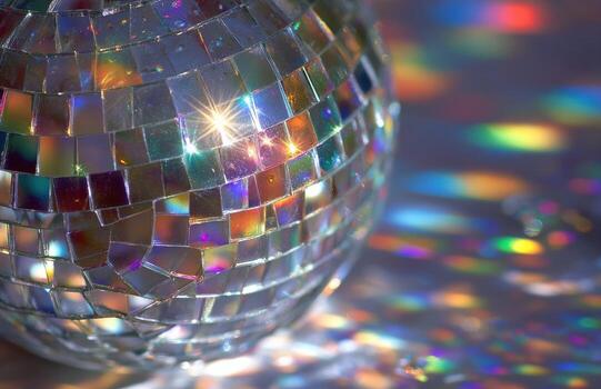 Disco ball reflecting colorful light spots on surface photo