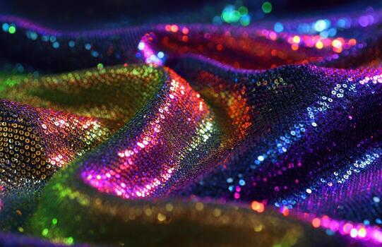 Shiny iridescent sequins creating abstract colorful fabric texture photo