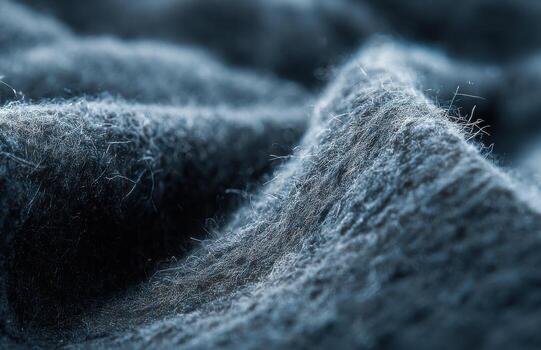 Blue fuzzy wool fabric showing textile fibers and soft texture photo