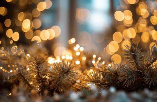 Christmas holiday season decorating with sparkling string lights bokeh photo