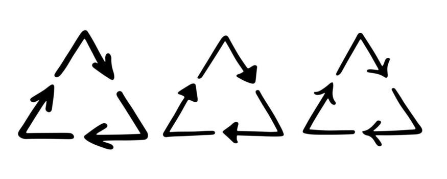 Set of hand drawn recycle arrow icon Recycling resources symbol Reuse of materials, zero waste, green environment, saving the planet natural conservation vector