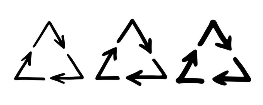 Set of hand drawn recycle arrow icon Recycling resources symbol Reuse of materials, zero waste, green environment, saving the planet natural ecological vector