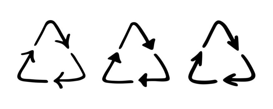 Set of hand drawn recycle arrow icon Recycling resources symbol Reuse of materials, zero waste, green environment, saving the planet natural concept vector