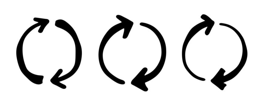 natural doodle Set of hand drawn recycle arrow icon Recycling resources symbol Reuse of materials, zero waste, green environment, saving the planet vector