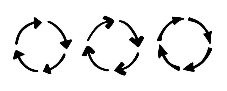 Set of hand drawn recycle arrow icon Recycling resources symbol Reuse of materials, zero waste, green environment, saving the planet natural recycling vector