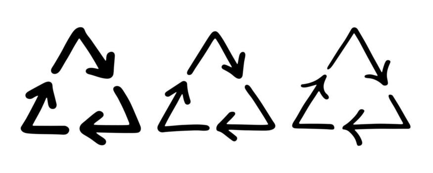 Set of hand drawn recycle arrow icon Recycling resources symbol Reuse of materials, zero waste, green environment, saving the planet concept motion vector