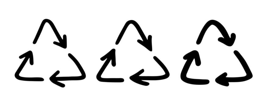 natural reuse Set of hand drawn recycle arrow icon Recycling resources symbol Reuse of materials, zero waste, green environment, saving the planet vector