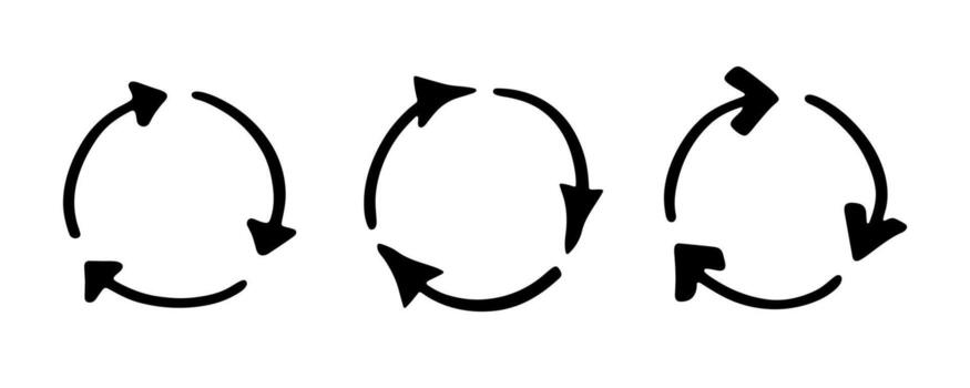 Set of hand drawn recycle arrow icon Recycling resources symbol Reuse of materials, zero waste, green environment, saving the planet concept pictogram vector