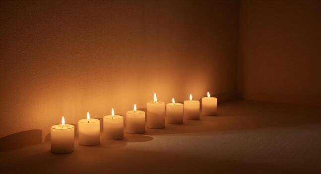 A Line of Lights. Warm Candles in an Abstract Corner, Creating Soft Shadows. photo