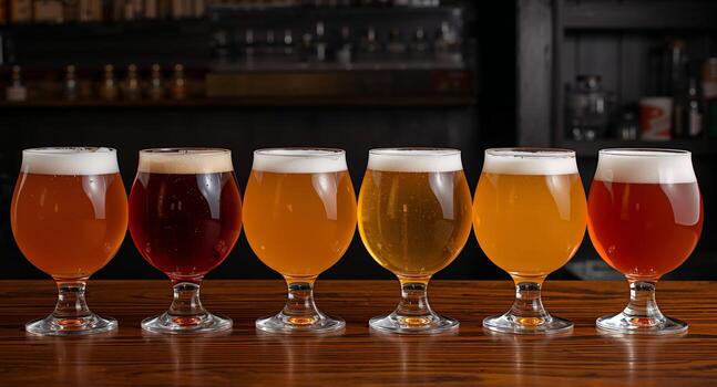 un serie de translúcido vasos, cada conteniendo un de diferente color elixir. foto