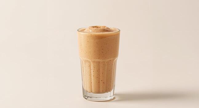 Creamy concoction in a glass, blending texture and form simple setting, plain background. photo