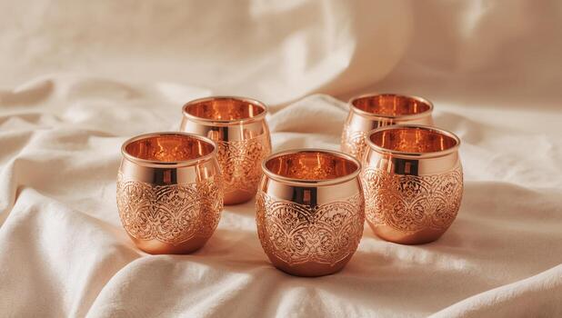 Copper Reflections on Soft Fabric, a Study in Warm Tones and Intricate Patterns. photo