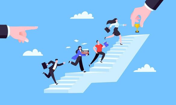 Success careers ladder steps path challenge with business goal achievement flag objective vector