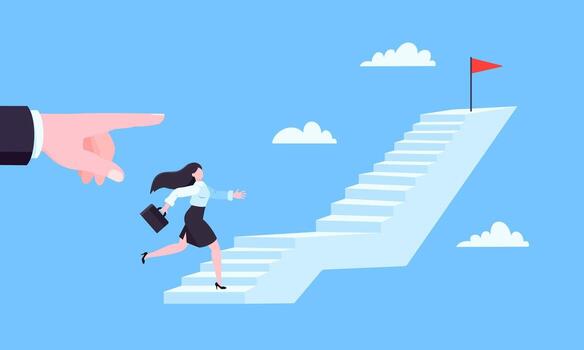 Success career ladder steps path challenge with business goal achievement flag objective vector