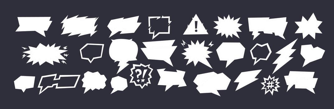 A comic conversation balloon drawn as speech line with talk icon and frame in outline. Comic conversation silhouettes show doodle chat boxes and cartoon elements for background use. vector