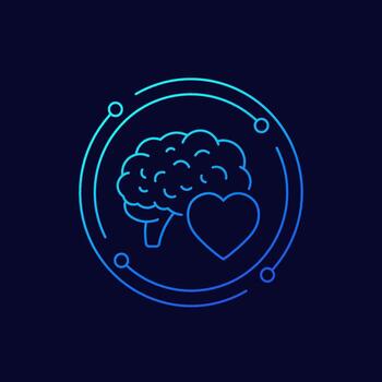 brain and heart icon, linear design vector
