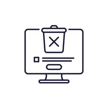 delete line icon with a trash bin and pc vector