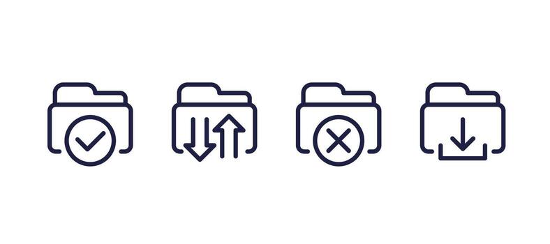 subir archivos a carpeta, apoyo línea iconos, descargar carpeta pictograma vector