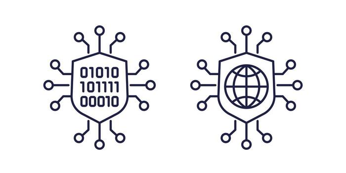 ciber seguridad línea iconos, seguro red vector
