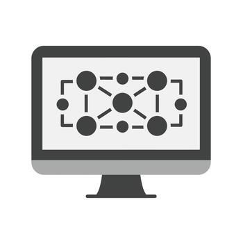 Digital supply chain management icon with a software solution diagram on a computer screen vector