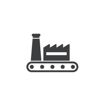 Solid icon of a factory with a conveyor belt for manufacturing and production processes vector