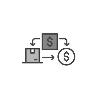 Solid icon of a dollar sign in a supply chain loop for cost optimization and procurement management vector