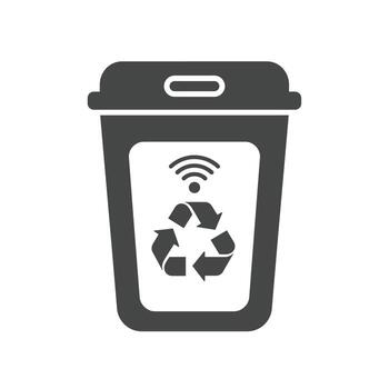 inteligente ciudad residuos administración icono con un reciclaje compartimiento y iot sensor tecnología vector