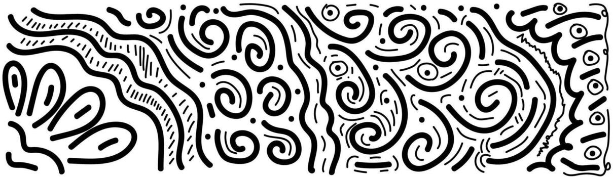 An abstract black and white scribble pattern with hand-drawn shapes and lines. Perfect for backgrounds, textiles, or modern graphic design. vector