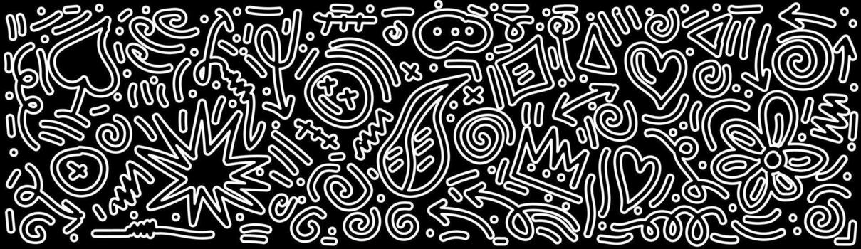 bstract black and white doodle pattern with playful hand-drawn shapes and lines. Perfect for background, textile, or modern graphic design. vector