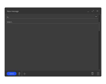Email interface template of browser window, empty screen frame, blank layout, mockup. Subject and send to form. Simple site window templat vector