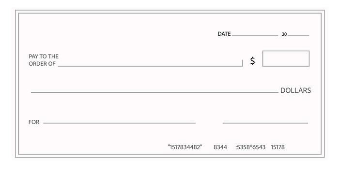 Bank check, checkbook blank cheque template, empty fields, grids to fill, mockup paper, payment. vector