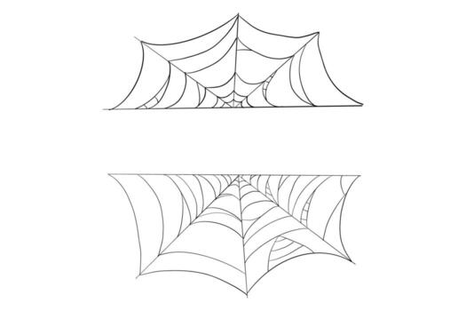 Spiderweb line border, frame. Gothic scary hanging net. Simple spooky halloween decoration. Cobweb spider trap. vector