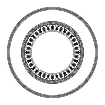 Classic Greek frame with meander pattern and Greek anthemia floral pattern. Round monochrome classic frame. Greek meander. Round European frame. Patterns of Greece and Ancient Rome. vector
