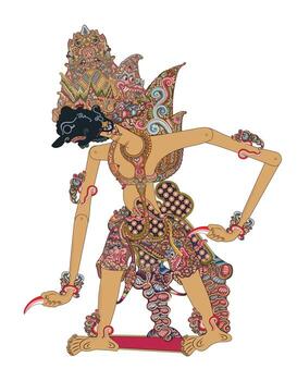 Prabu Tugu Wasesa Wayang Kulit Puppet A Detailed Depiction of a Javanese Shadow Puppet Character. vector